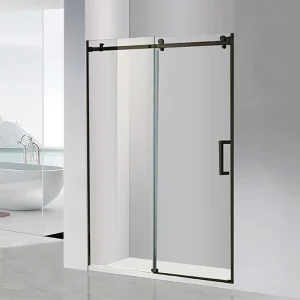 Minimalist Narrow Frameless Sliding Glass Shower Door Partition with Stainless Steel, Wet/Dry Separation