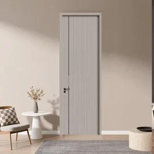 Minimalist Paint-Free Solid Wood Waterproof Soundproof Interior Door with Metal Inlay for Hotel, Apartment, Construction