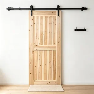 Minimalist Solid Fir Full Solid Wood Barn Door Nordic Sliding Interior Door for Modern Apartment