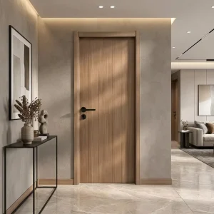Minimalist Solid Wood Paint-Free Flat Interior Door with Finished Surface for Bedrooms, Hotels, and Schools