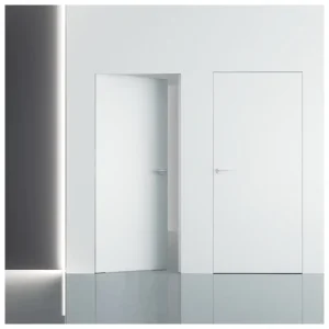 Minimalist Soundproof White Frameless Invisible Wooden Door with Oak Veneer Wall Panel