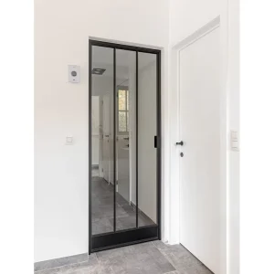 Minimalist Style Narrow Frame Wrought Iron Interior Swing Door for Houses Hotels and Villas Manually Opened Finished Surface