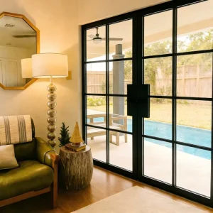 Minimalist Swing Steel Glass Interior Door Narrow Steel Frame Clear Glass Door