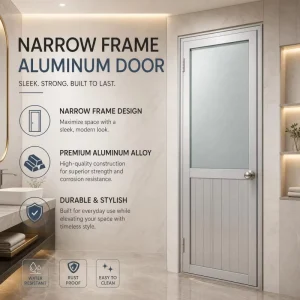 Minimalist Ultra-Narrow Aluminum Frame Tempered Glass Interior Swing Door for Kitchen and Bathroom