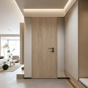 Minimalist Walnut Veneer Solid Wood Composite Water-Resistant Finished Hospital-Use Bedroom Interior Door with Silent Magnetic Lock