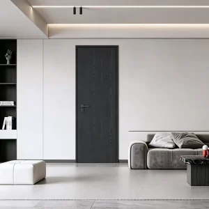 Minimalist Walnut Veneer Solid Wood Composite Water-Resistant Finished Hospital-Use Bedroom Interior Glass Door, Silent