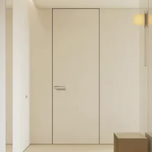 Minimalist Wooden Hidden Wall Door with Aluminum Frame, Modern Interior Bedroom Bathroom Hotel Flush Frameless Door