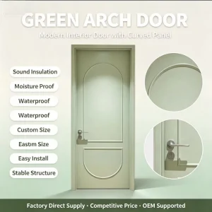 Mint Green Curved Panel Solid Composite Baking Paint Silent Internal Doors for Bedroom Living Room Closet Apartment