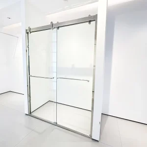 Mirror Bathroom 304 Stainless Steel Tempered Glass Frame Double Sliding Shower Door