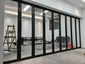 Modern 3C Certified Aluminum Alloy Tempered Glass Bi Fold Folding Door Outdoor Waterproof Oil Fume Proof