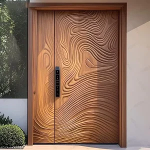 Modern 3D Carved Solid Wood and Aluminum Alloy Water-Resistant Pivot Entrance Door