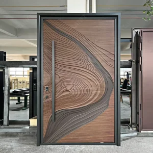 Modern 3D Engraved Solid Wood Anti-Theft Residential Pivot Entrance Door
