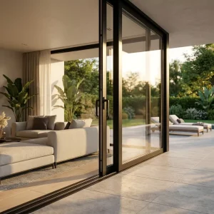 Modern 6063 T5 Clear Safety Glass Manual Aluminum Glass Sliding Door
