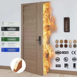 Modern 90-Minute Fire Rated Solid Wood Entry Door for Commercial Buildings