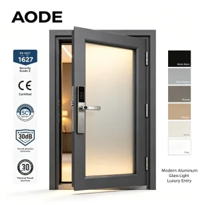 Modern Aluminium Glass Security Entry Door with Smart Lock EN 1627 Thermal Break Soundproof Front Door for Luxury Apartment