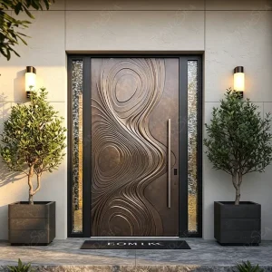 Modern Aluminum Alloy Entry Pivot Door with Smart Fingerprint Lock and Sidelight for Villa
