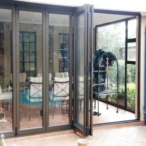 Modern Aluminum Alloy Foldable Glass Door System with Fiberglass Screen and Sound Insulation