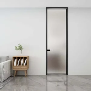 Modern Aluminum Alloy Glass Swing Casement Door, Windproof Narrow Frame for Interior Toilets and Bathrooms