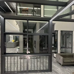 Modern Aluminum Alloy Horizontal Sliding Windows and Doors with Double Glazed Hanging Curtain and Folding Screen