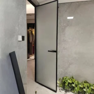 Modern Aluminum Bathroom Swing Door with Frosted Glass, Waterproof and Moisture-Proof