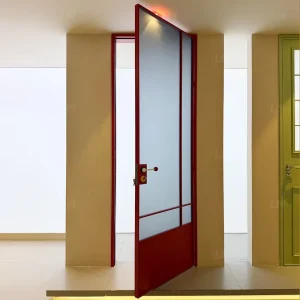 Modern Aluminum Narrow-Frame Matte Red Single Swing Interior Room Door