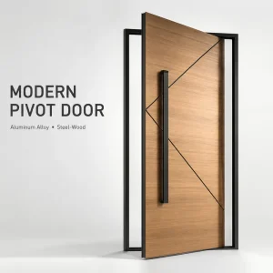 Modern Aluminum Pivot Entrance Door, Steel-Wood Composite, Custom Design