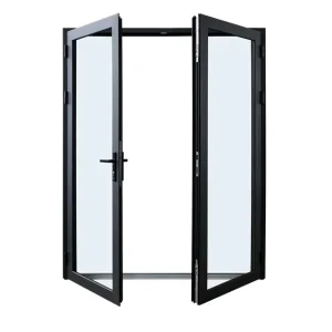 Black Aluminum Storefront Commercial Glass Double-Swing French Casement Door, Australia Standard