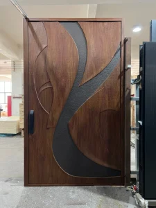 Modern Aluminum and Wood Security Front Entry Door for Villa/Home