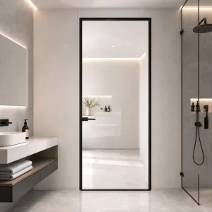 Modern Anti oxidation Aluminum Swing Door with Tempered Glass for Interior Bathroom and Apartment Use