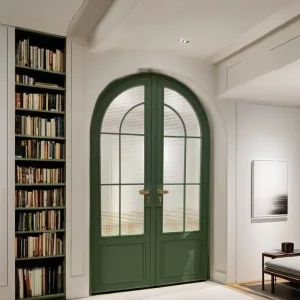 Modern Arched Lattice Double Doors with Thermal Insulation, Aluminum Alloy and Tempered Glass