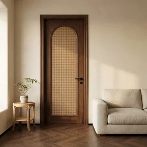 Modern Arched Rattan Cane Insert Soundproof Solid Wood Bedroom Door