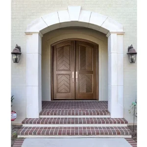 Modern Arched Wood Door with Round Window Customized Waterproof Finish for Hotel and Villa Use