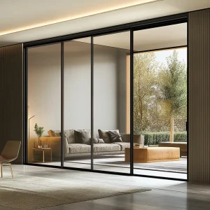 Modern Bedroom Partition Aluminum Manual Narrow Slim Triple Glass Sliding Door in French Style