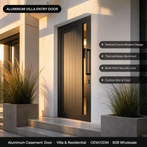 Modern Black Aluminum Security Front Door with Multipoint Locking System for Villa