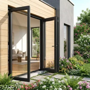 Modern Black-Frame Aluminum Alloy Swing Door for Office Partitions, Minimalist Interior Glass Casement Door, Manufacturer