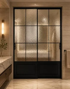 Modern Black Frame Aluminum Sliding Door French Grid Decorative Glass Double Panel for Apartment Home Room Divider