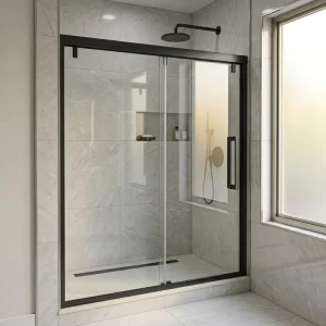 Modern Black Framed Shower Enclosure Aluminium Sliding Glass Shower Door for Bathroom Hotel Home Use