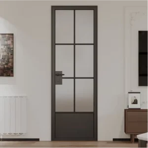 Modern Black, Gray, and Brown Customized French-Style Aluminum Glass Swing Door for Bathroom