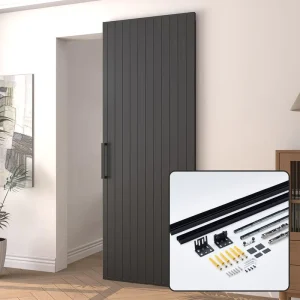 Modern Black Invisible Sliding FloorTrack Concealed Ghost Barn Door Hardware Soft Close Mechanism Aluminum Alloy Kits