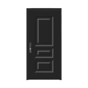 Modern Black Steel Security Door with Sound Insulation for Commercial Exterior Front Entry