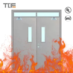 Modern Brown Steel Fireproof Interior Door with Fire-Resistant Handles, Finished Surface, and Fiberglass Screen Netting