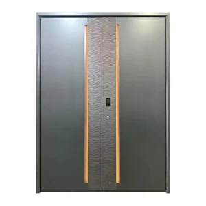 Modern Cast Aluminum Double Entry Door with Wave Texture and Embossed Security Gate