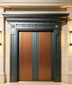 Modern Cast Aluminum Double Villa Main Gate with Dark Grey Copper Vertical Strips