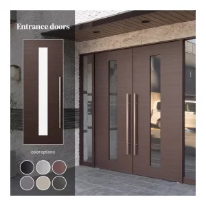Modern Cast Aluminum Entrance Door Chocolate Wood Grain Double Exterior Front Door with Glass Soundproof for Villa