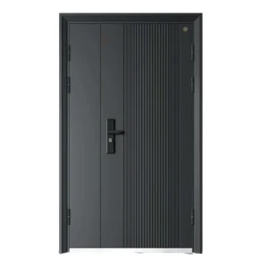 Modern Cast Aluminum Entry Door with Vertical Fluted Panel, Anti-Burglary and Fireproof Security Features for Villas