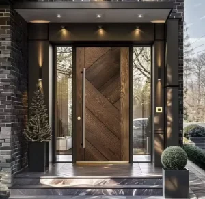 Modern Classical Solid Wood Entrance Door, Pivot or Swing, with Glass Insert