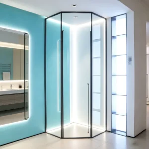 Modern Corner Diamond Shower Enclosure with Stainless Steel Frame, Tempered Glass Sliding Swing Door for Bathroom