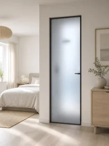 Modern Custom Aluminum Alloy Slim Frame Frosted Glass Swing Door for Privacy Bathroom Bedroom Villa and Residential Home Use