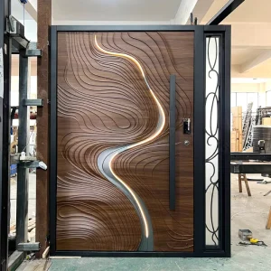 Modern Custom-Designed Solid Wood Cast-Aluminum Front Entry Security Pivot Door