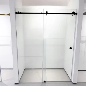 Modern Custom One Fixed One Movable One shaped Straight Stainless Steel Brushed Frameless Glass Sliding Door Waterproof Shower